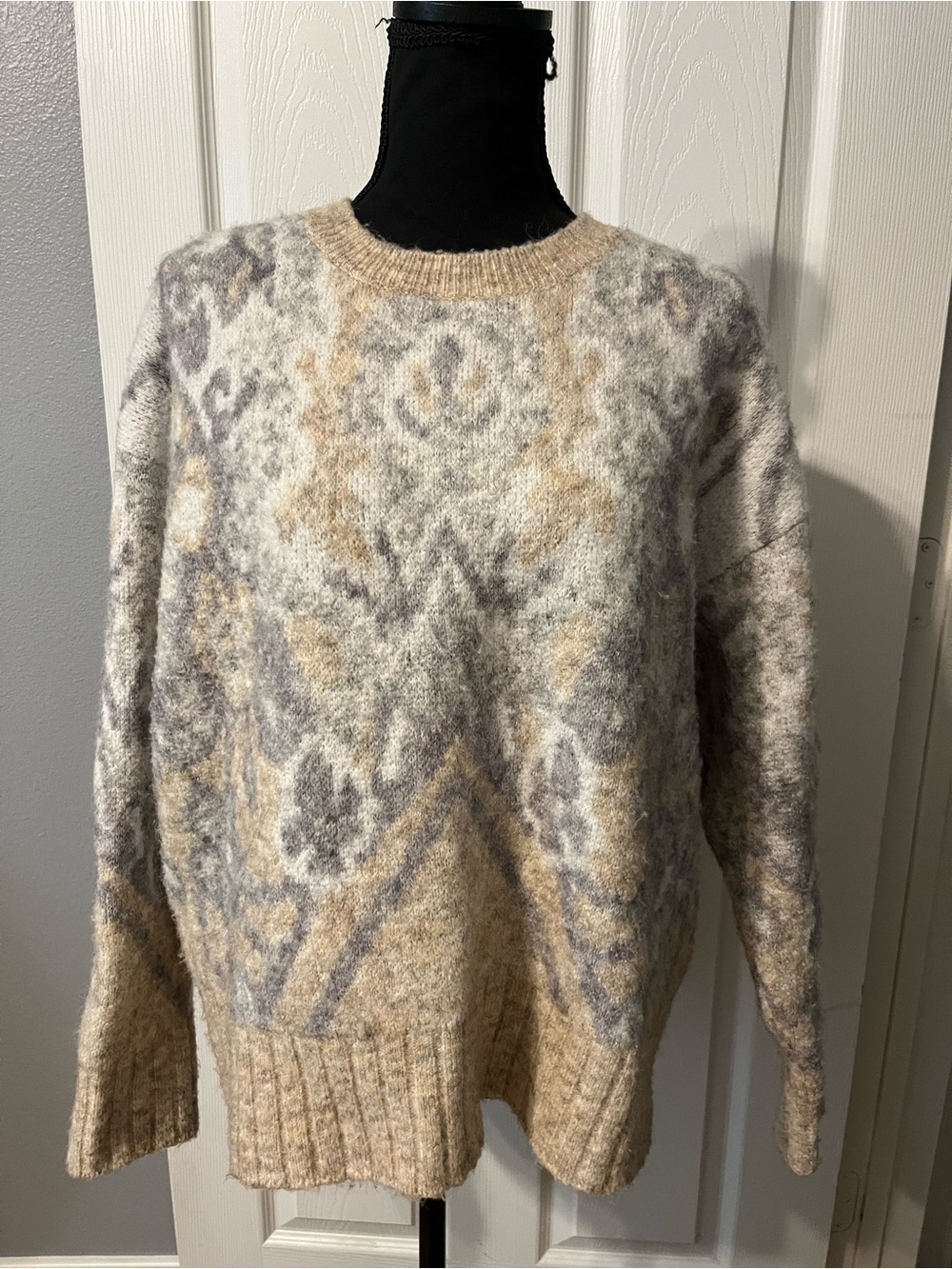 Cozy Neutral Patterned Crewneck Sweater
